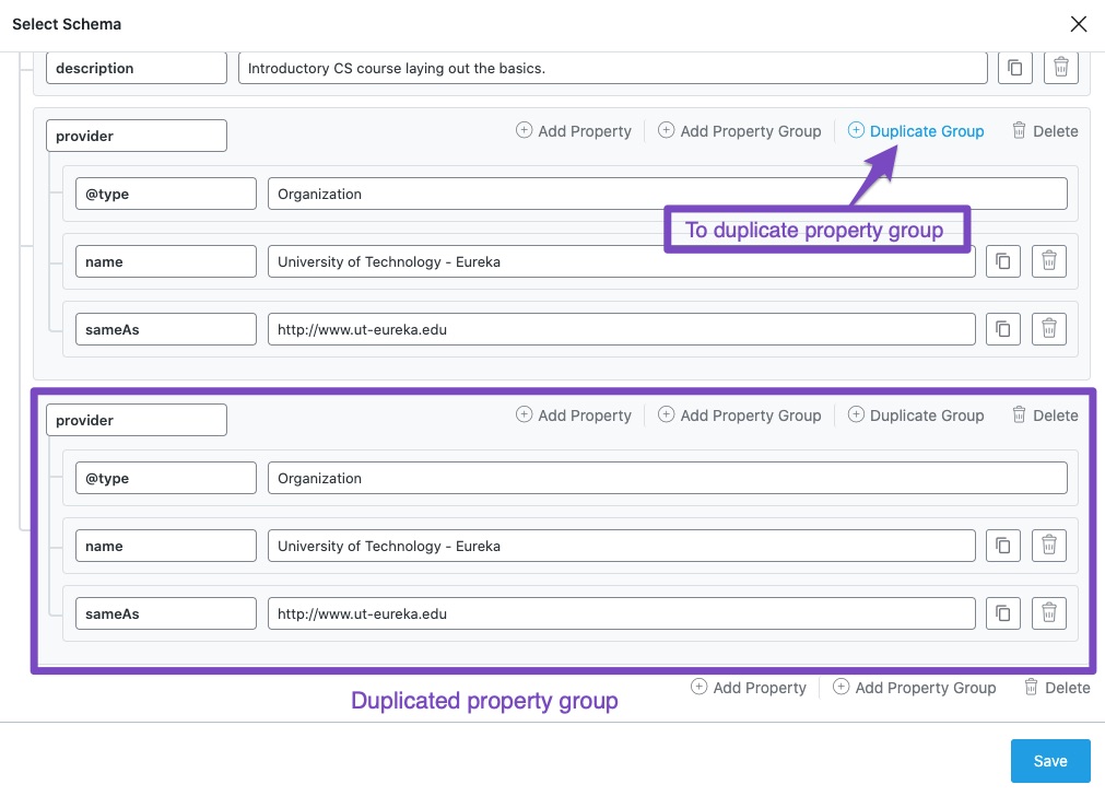 Duplicate property group