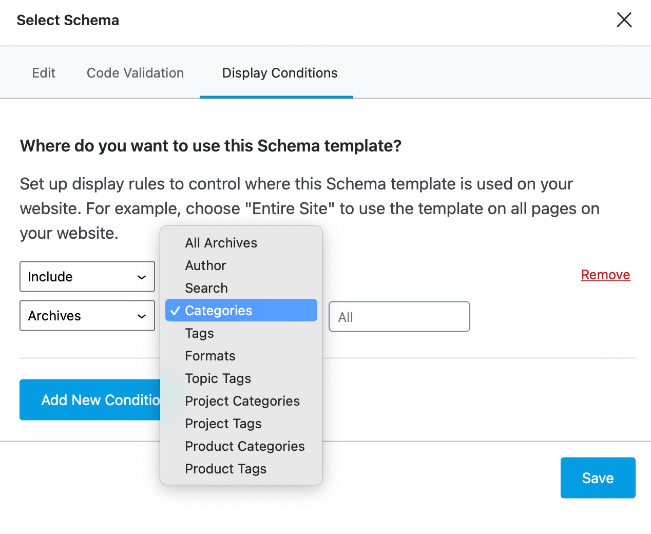 Targeting archives with display conditions