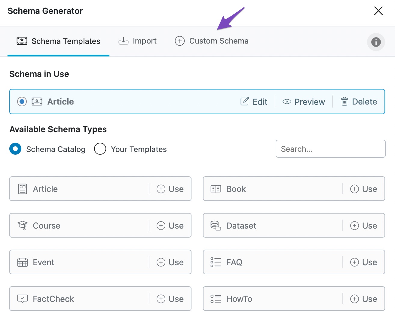 Click on Custom Schema